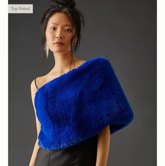 Anthropologie Faux Fur Stole - blue